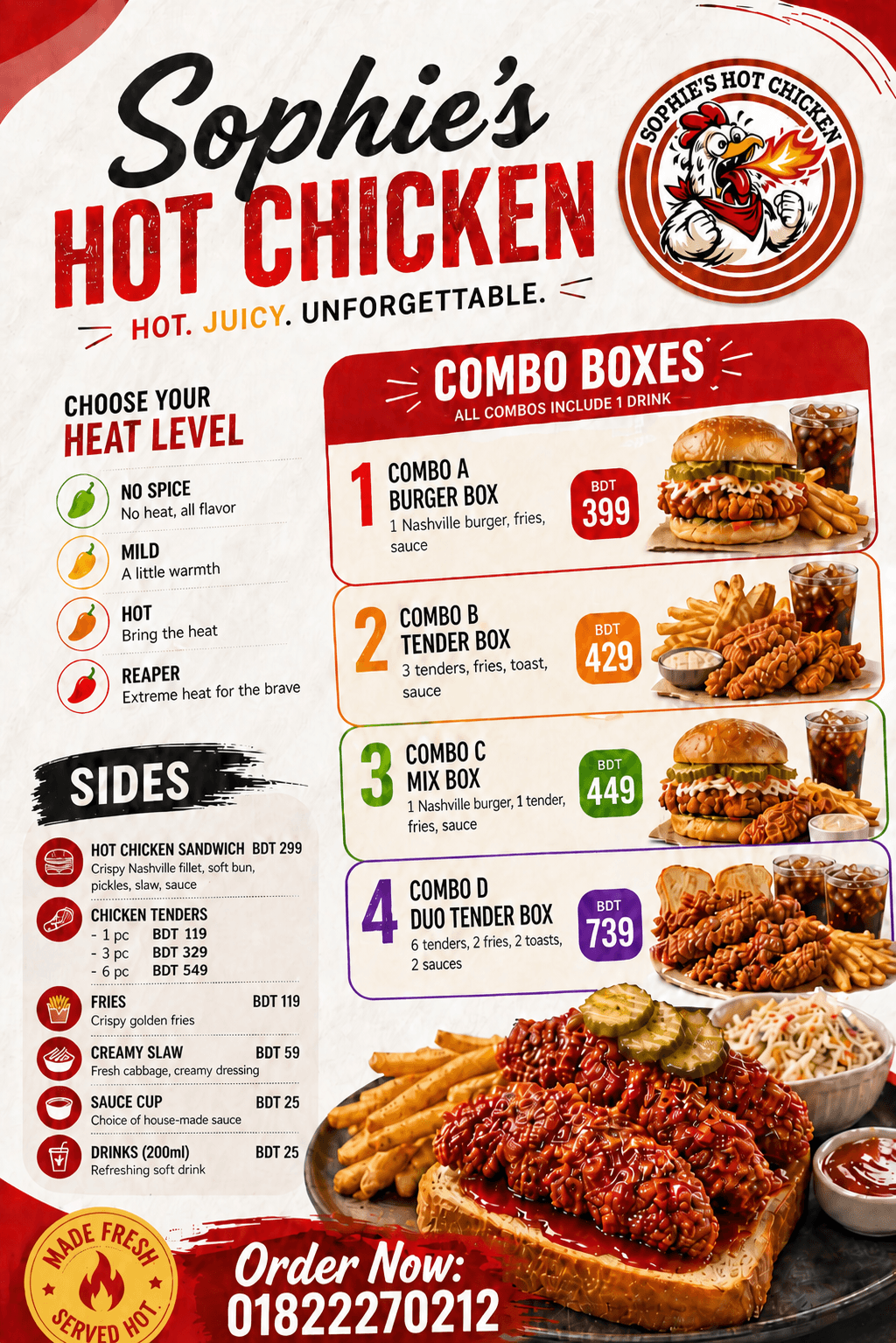 Sophie's Hot Chicken menu