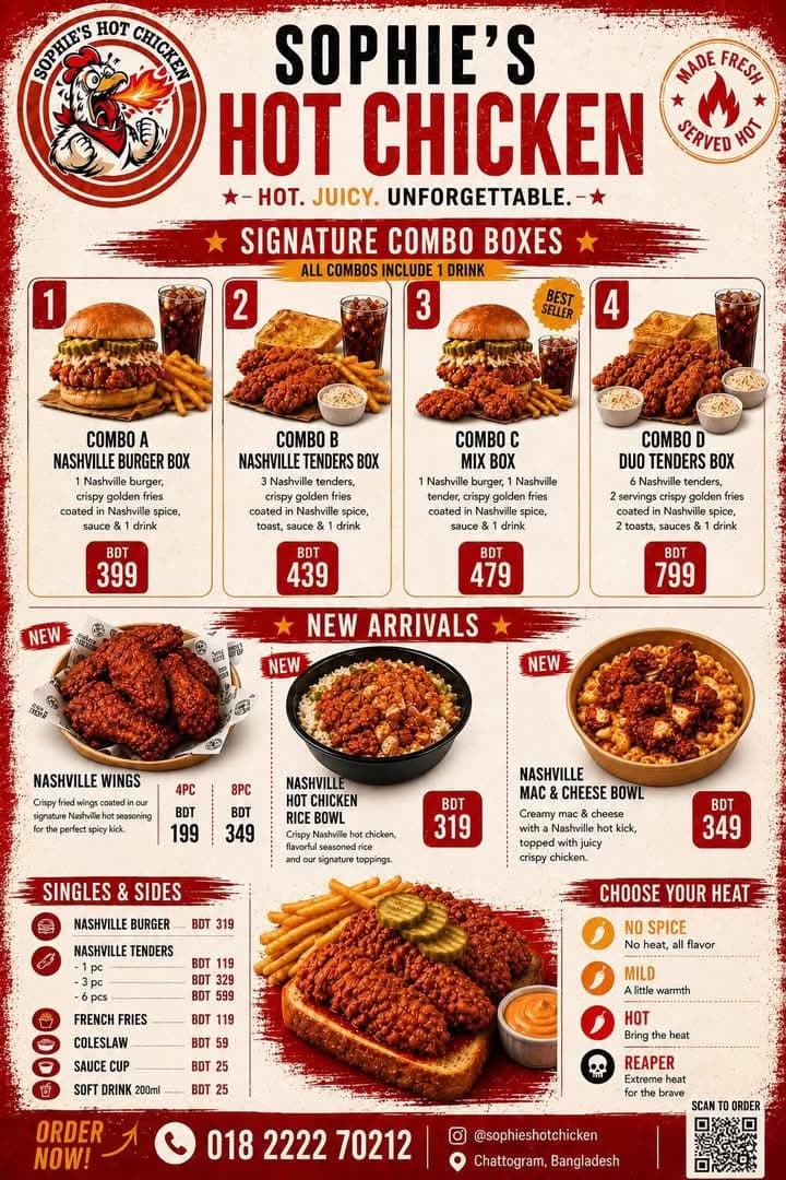 Sophie's Hot Chicken menu