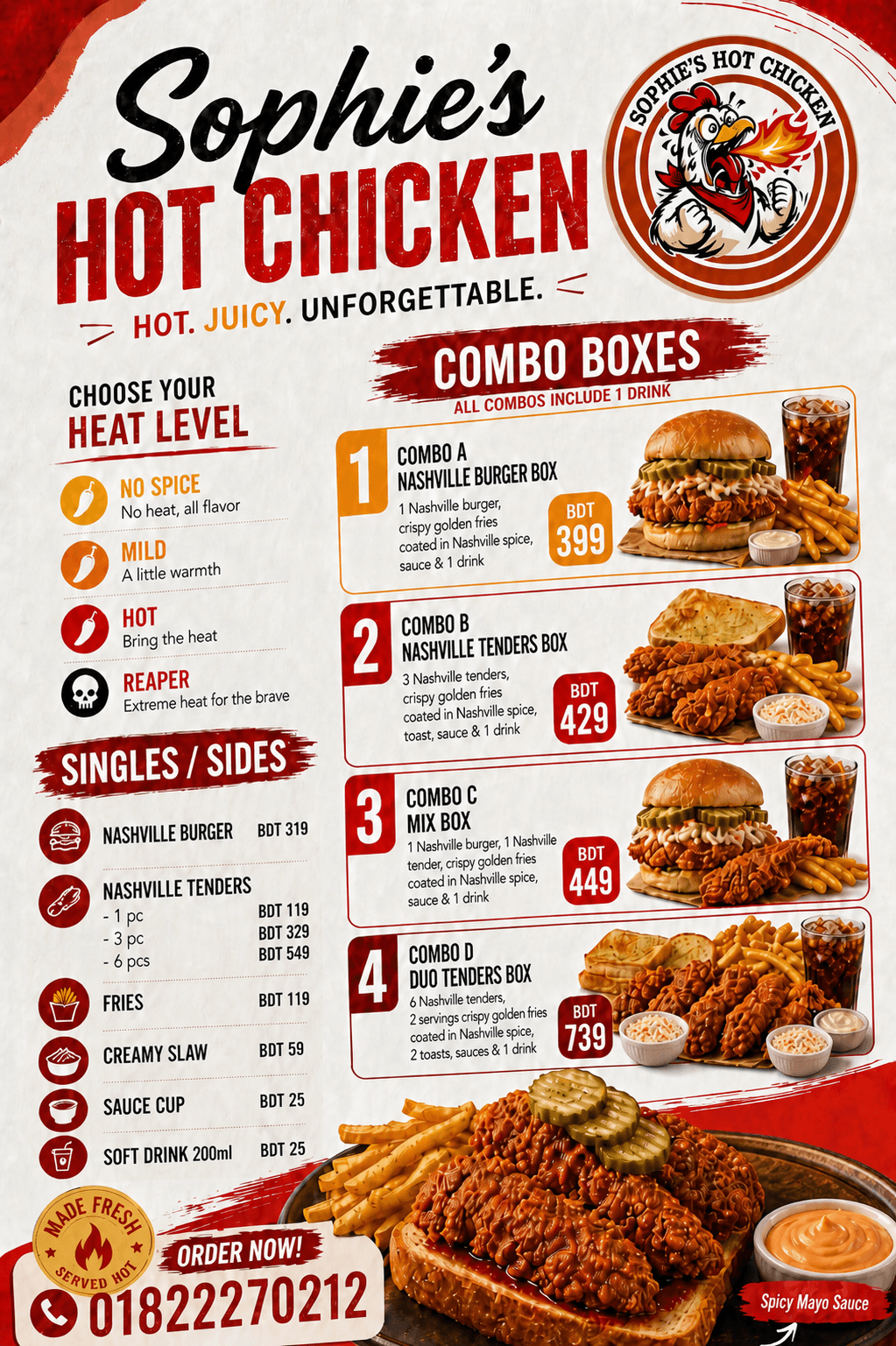 Sophie's Hot Chicken menu